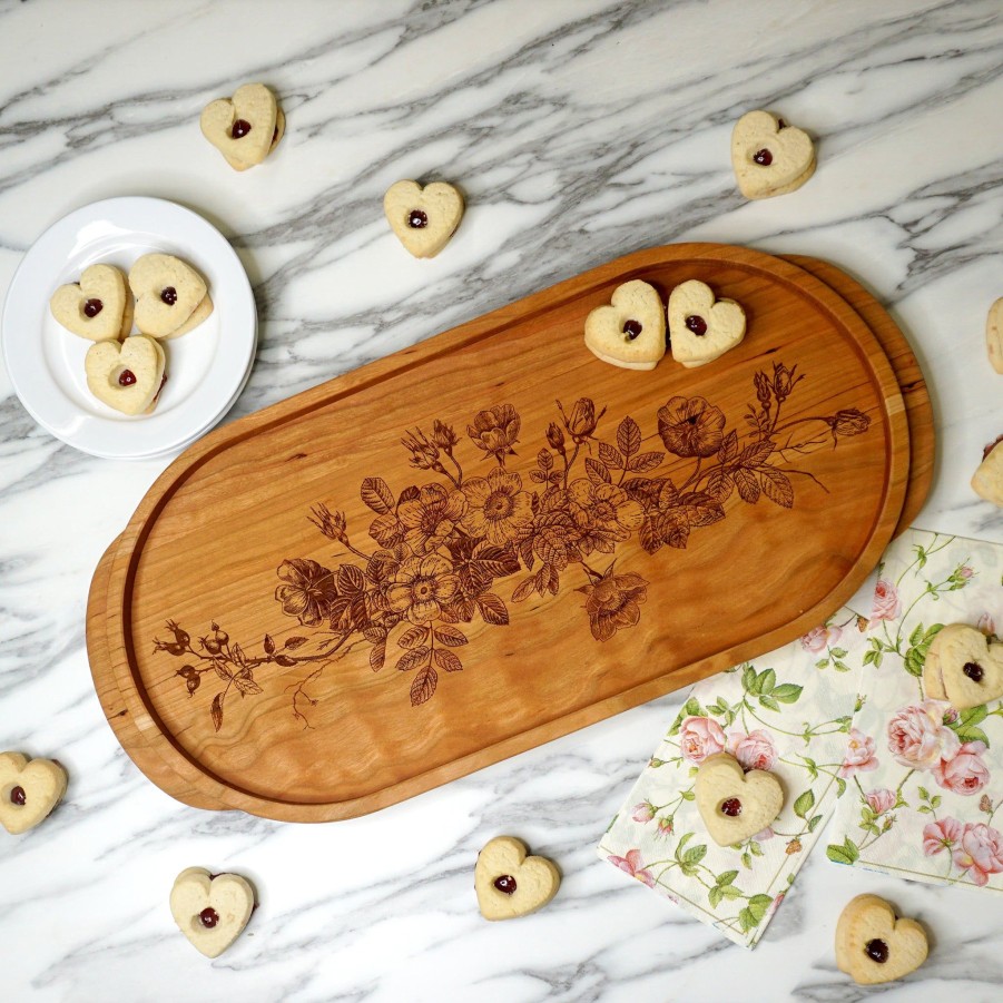 Serving & Tableware JK Adams Illustrated Serving Boards | Cherry Oval Wooden Serving Tray