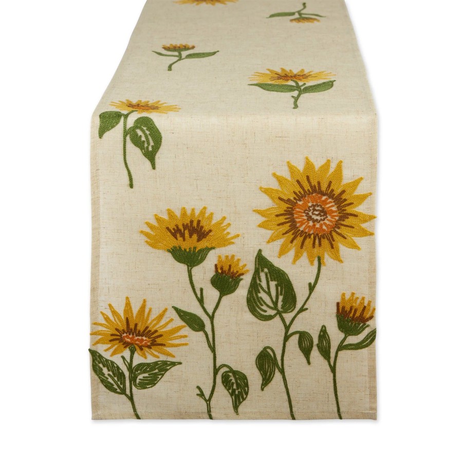 Serving & Tableware JK Adams Linens & Textiles | Sunflowers Embroidered Runner