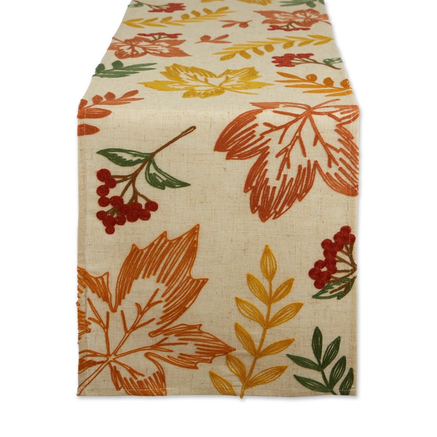 Serving & Tableware JK Adams Linens & Textiles | Scattered Leaves Embroidered Runner